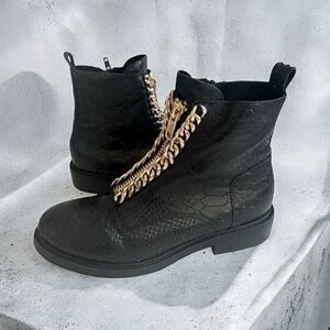 Jeffrey Campbell Black Ankle Boots with Gold Chain